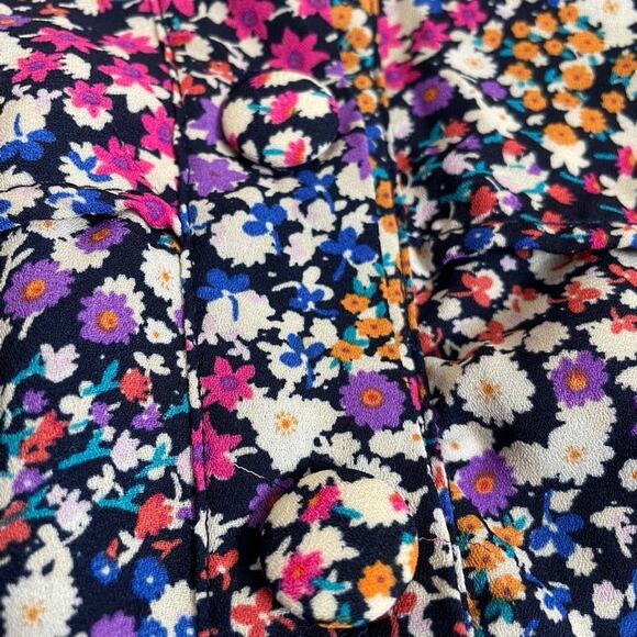 MI AMI Dark Floral Ruffle Mini Skirt Large Black Multicolored Spring Girly - Picture 3 of 4